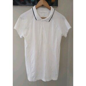 Athleta White Short Sleeve Polo Tee with Black Trim